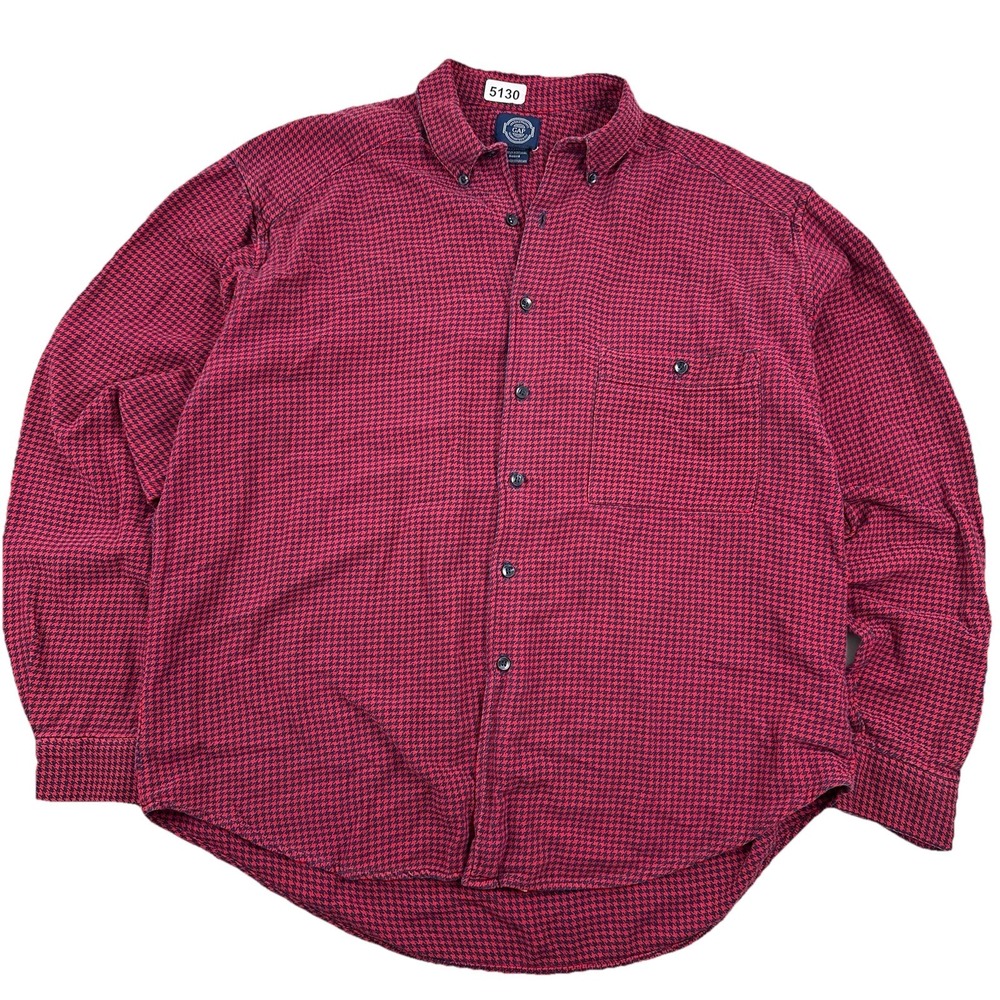 VTG 90s Gap Houndstooth Flannel Shirt Men XL Red Navy Blue 80s Oversized Baggy
